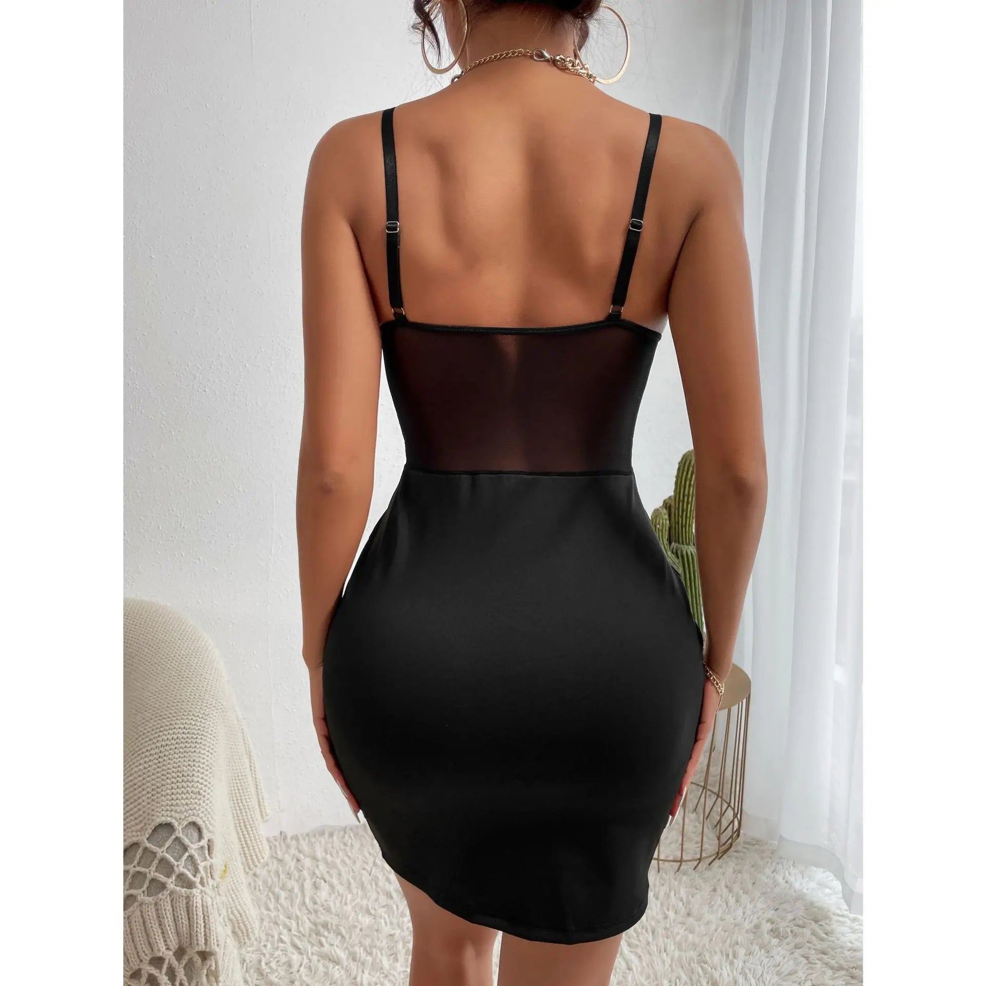 Y2K Sexy Club Party Aushöhlung Mesh Durchsichtiges Dünnes Kleid, Frauen Nachtclub Tragen Fishbone Neckholder V-ausschnitt Sheer Paket Hüfte Rock